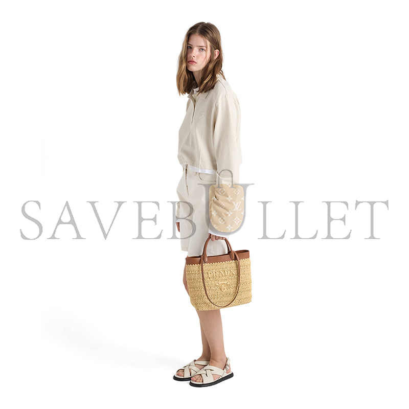 PRADA SMALL CROCHET AND LEATHER TOTE BAG 1BG500 (26*25*14cm)